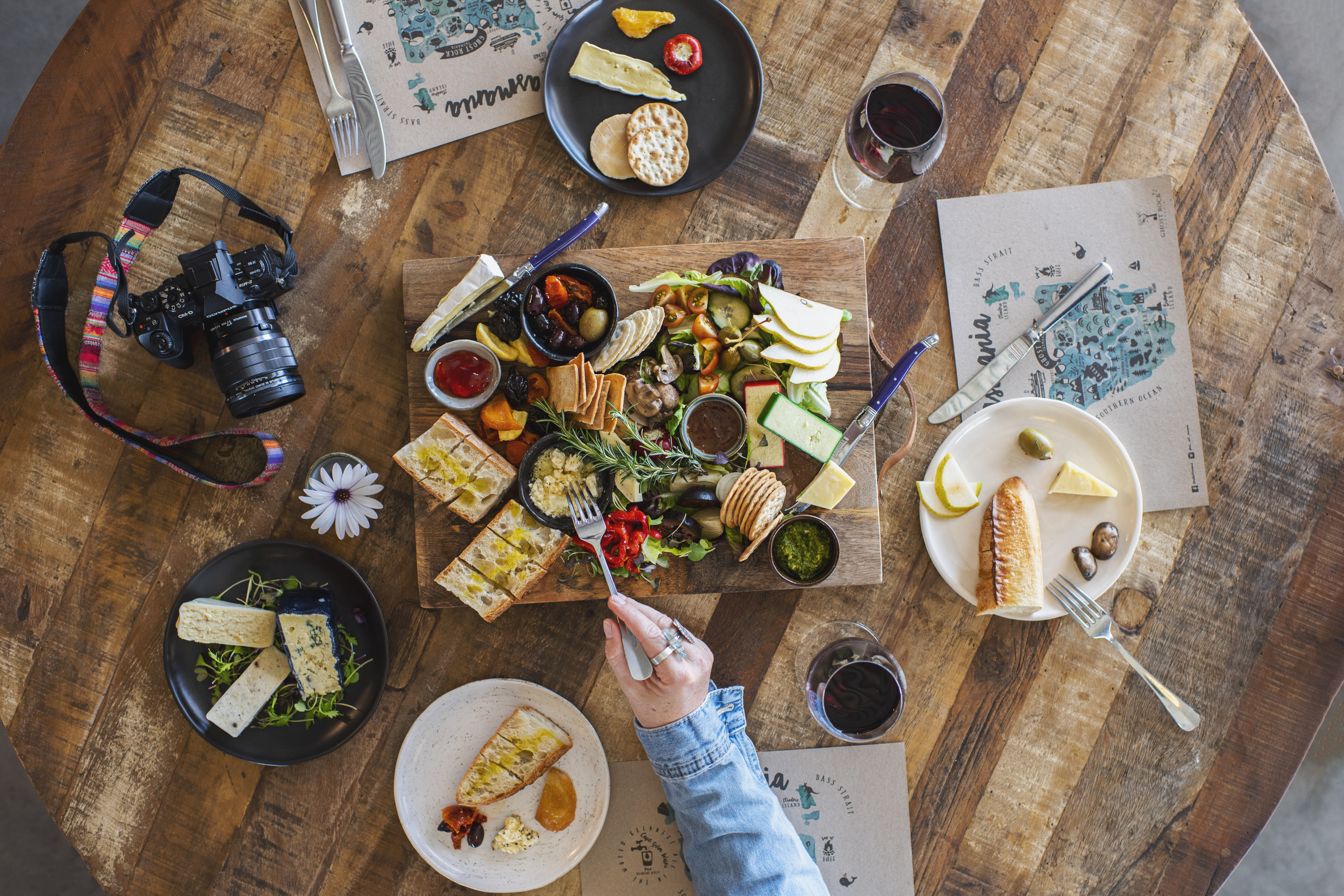 Top down shot of food on the table at Ghost Rock Wines.